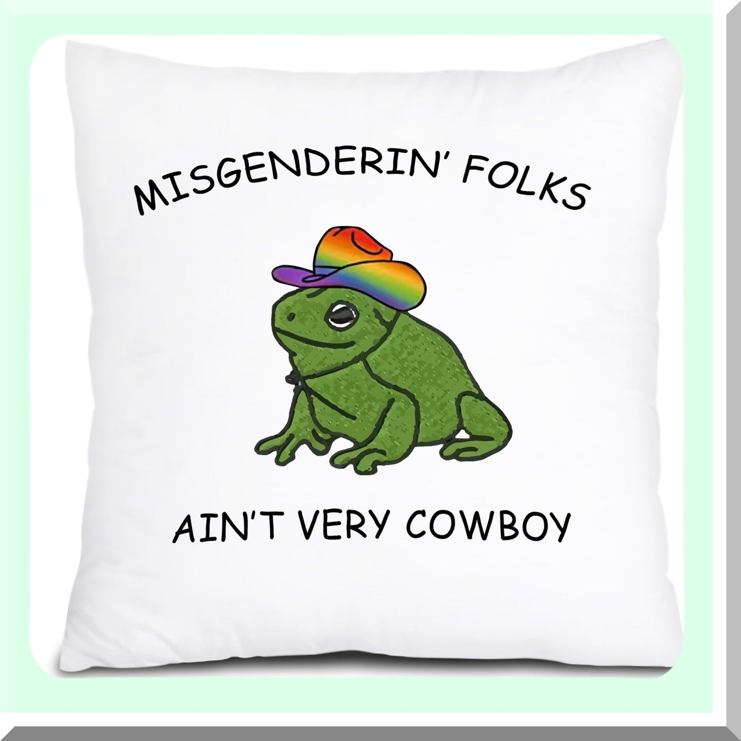 Cowboy Frog Diversity Pillow Cover - 1818 inch Misgendering Folks Ain't Very Funny - Couch Bed Sofa Pillowcase - Diversity Equity Inclusion Gift