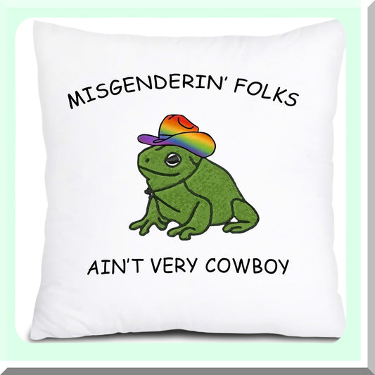 Cowboy Frog Diversity Pillow Cover - 1818 inch Misgendering Folks Ain't Very Funny - Couch Bed Sofa Pillowcase - Diversity Equity Inclusion Gift