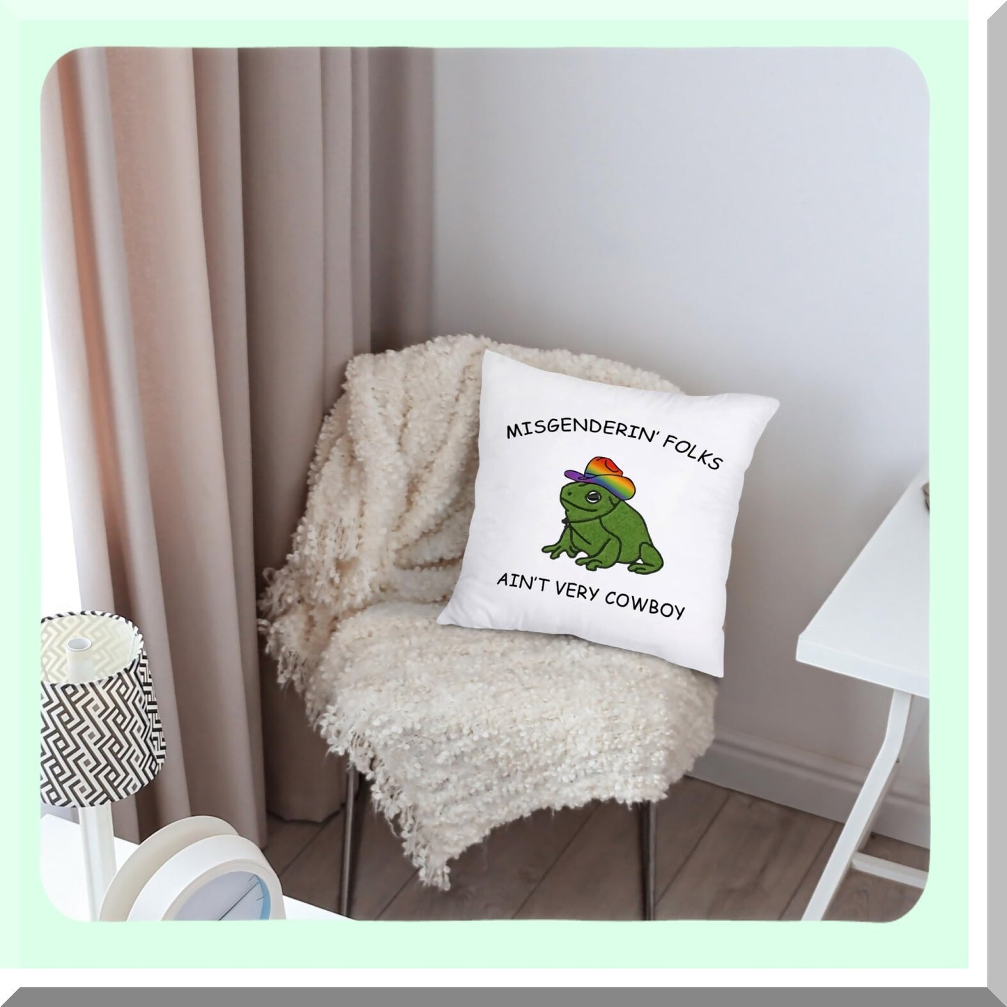 Cowboy Frog Diversity Pillow Cover - 1818 inch Misgendering Folks Ain't Very Funny - Couch Bed Sofa Pillowcase - Diversity Equity Inclusion Gift