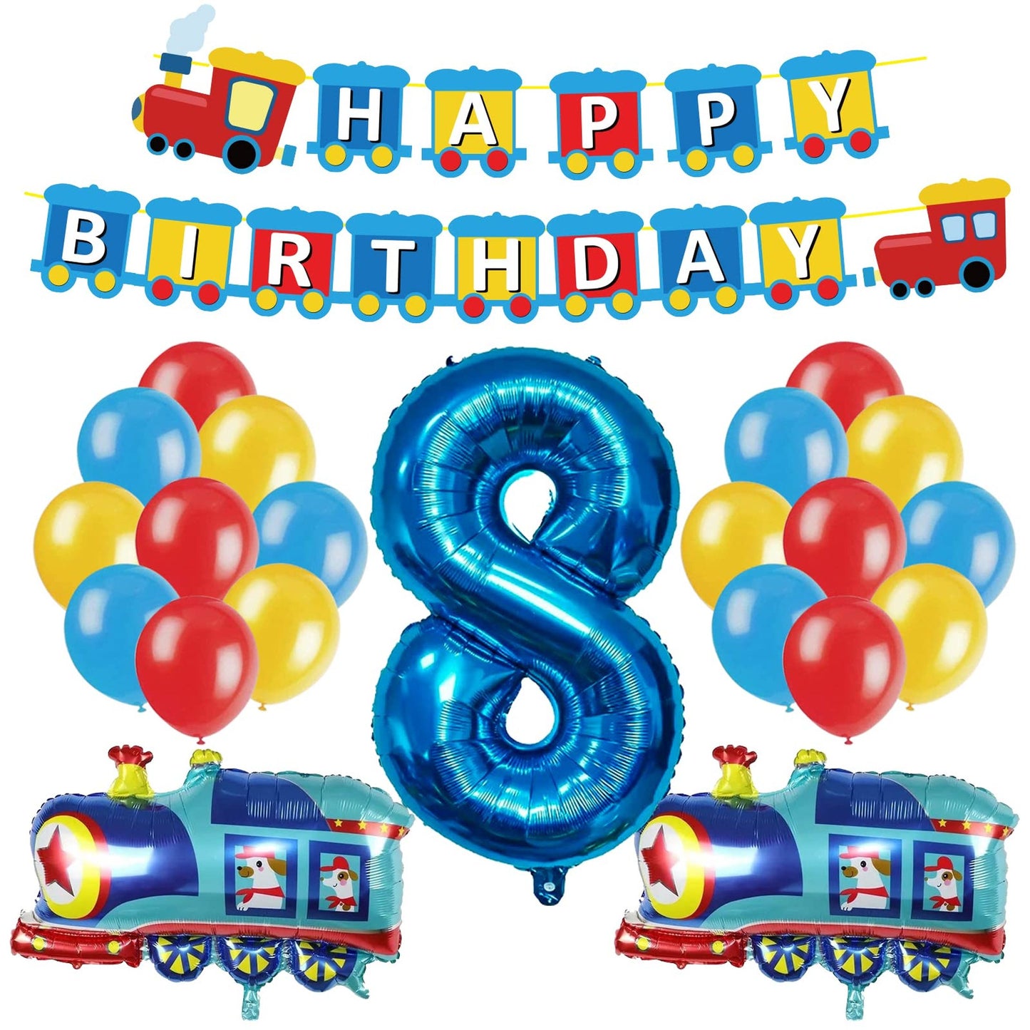 Train 8th Birthday Bash Kit - Number 6 Balloons, Banner & Decorations Set for Kids Party Celebration - Choo Choo Train Theme Supplies & Balloons