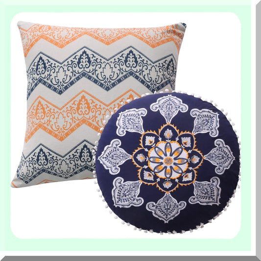 Saffron Dream Pillow Set - 2 Piece, 18x18 inches Square & 18 inches Round - Plush Comfort & Stylish Design for Home Decor & Relaxation