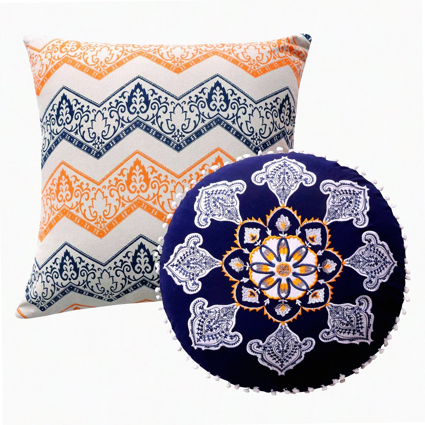 Saffron Dream Pillow Set - 2 Piece, 18x18 inches Square & 18 inches Round - Plush Comfort & Stylish Design for Home Decor & Relaxation