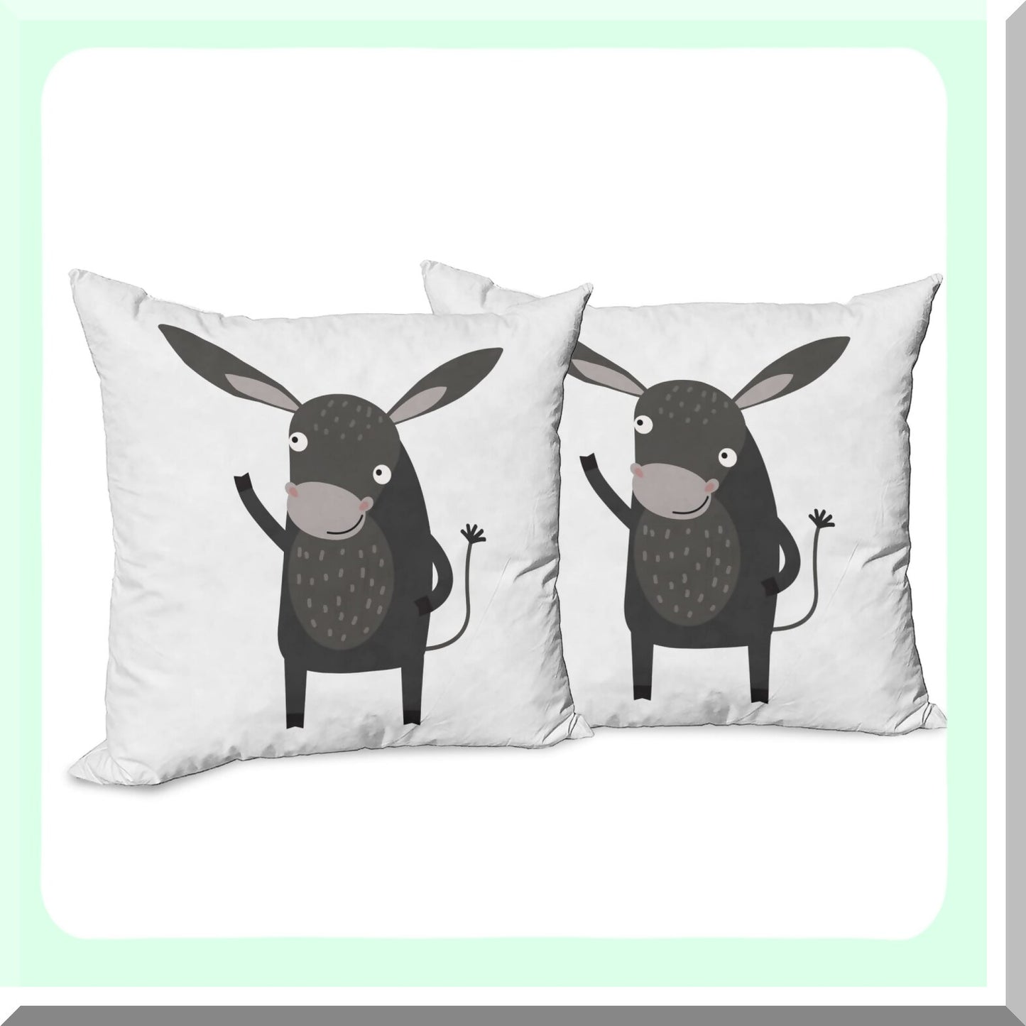 Happy Donkey Comic Cushion Cover Set - Pack of 2, Double-Sided Zippered Throw Pillow with Funny Smile Cartoon Mule Design, 18" Charcoal Grey Decor Case