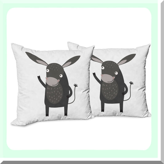 Happy Donkey Comic Cushion Cover Set - Pack of 2, Double-Sided Zippered Throw Pillow with Funny Smile Cartoon Mule Design, 18" Charcoal Grey Decor Case