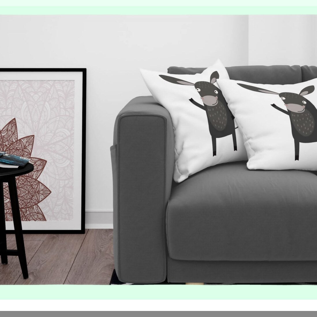 Happy Donkey Comic Cushion Cover Set - Pack of 2, Double-Sided Zippered Throw Pillow with Funny Smile Cartoon Mule Design, 18" Charcoal Grey Decor Case