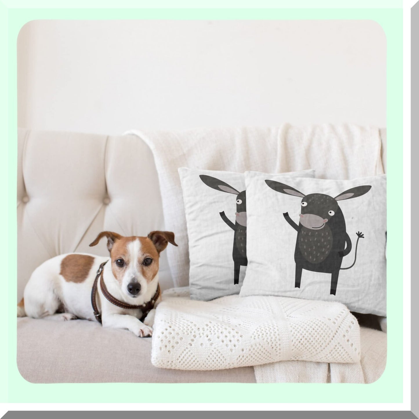 Happy Donkey Comic Cushion Cover Set - Pack of 2, Double-Sided Zippered Throw Pillow with Funny Smile Cartoon Mule Design, 18" Charcoal Grey Decor Case