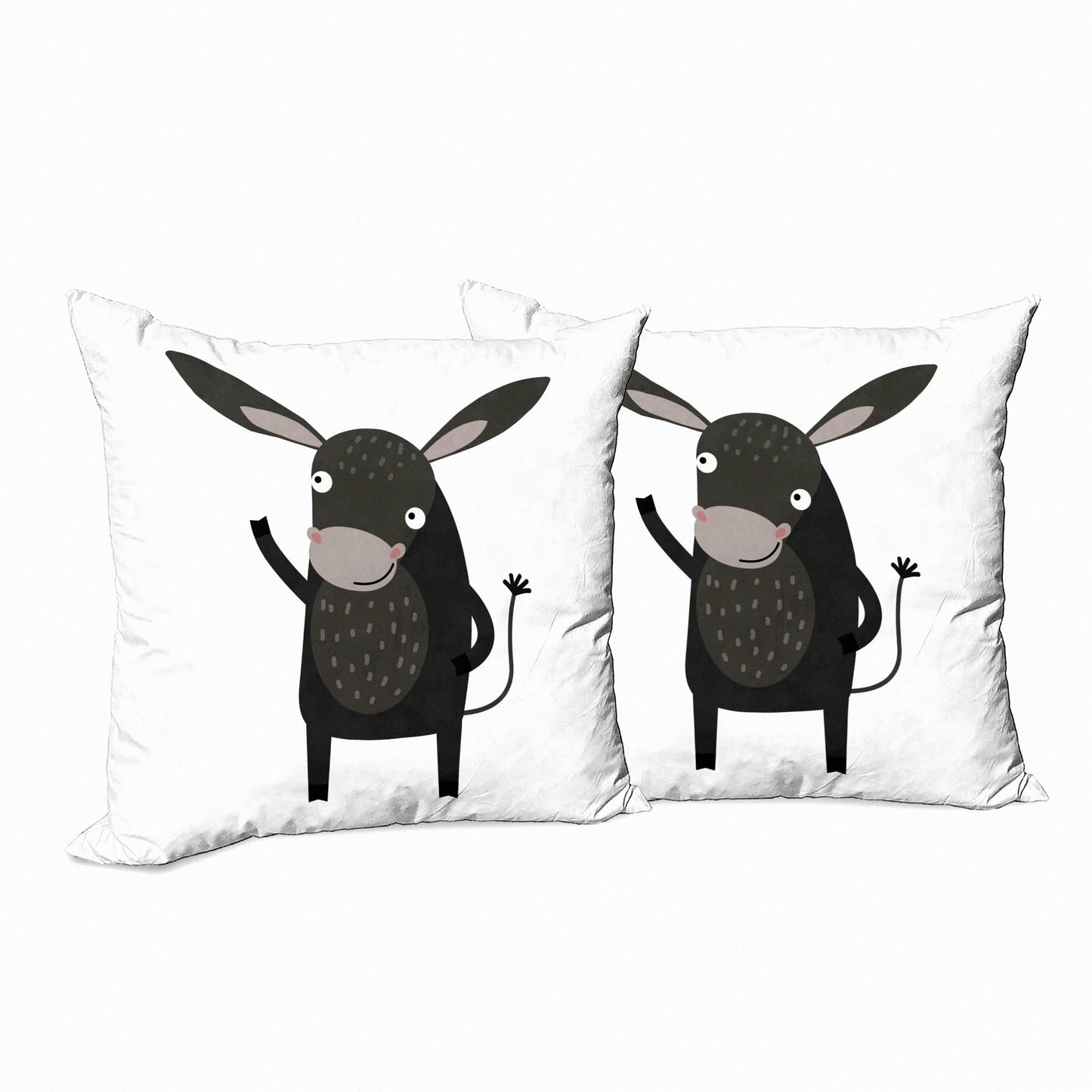 Happy Donkey Comic Cushion Cover Set - Pack of 2, Double-Sided Zippered Throw Pillow with Funny Smile Cartoon Mule Design, 18" Charcoal Grey Decor Case