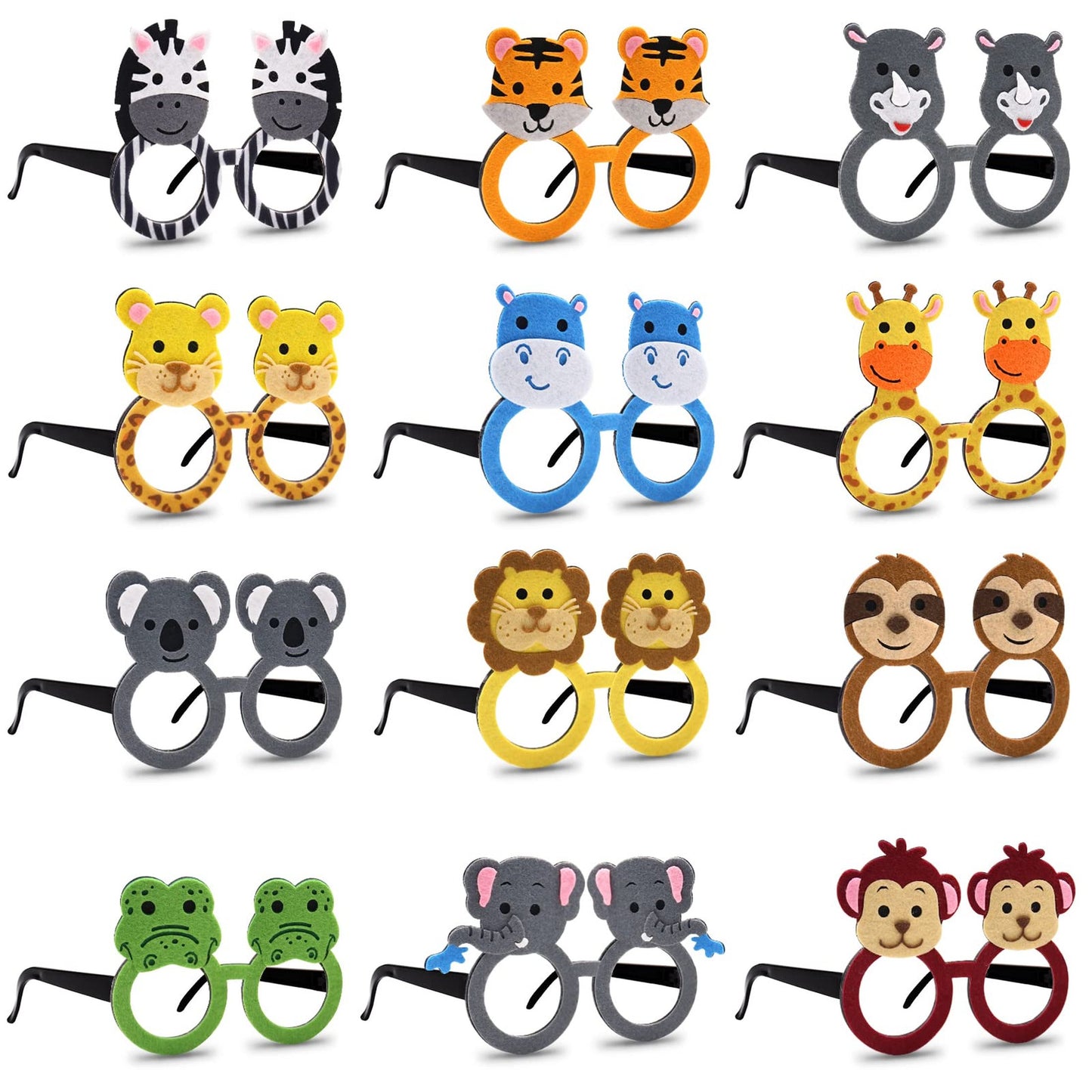 Jungle Safari Party Pack - 12 Fun Animal Glasses for Petting Zoo Farmhouse Themed Birthday Party & Dress-Up Celebration Supplies