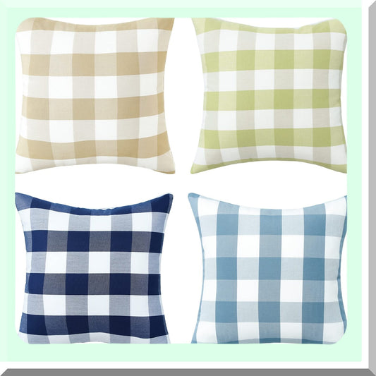 Plaid Linen Buffalo Check Pillow Covers - Set of 4 Decorative Cushion Cases for Bed Couch Chair - 18x18 Inch Printed Throw Pillow Cases