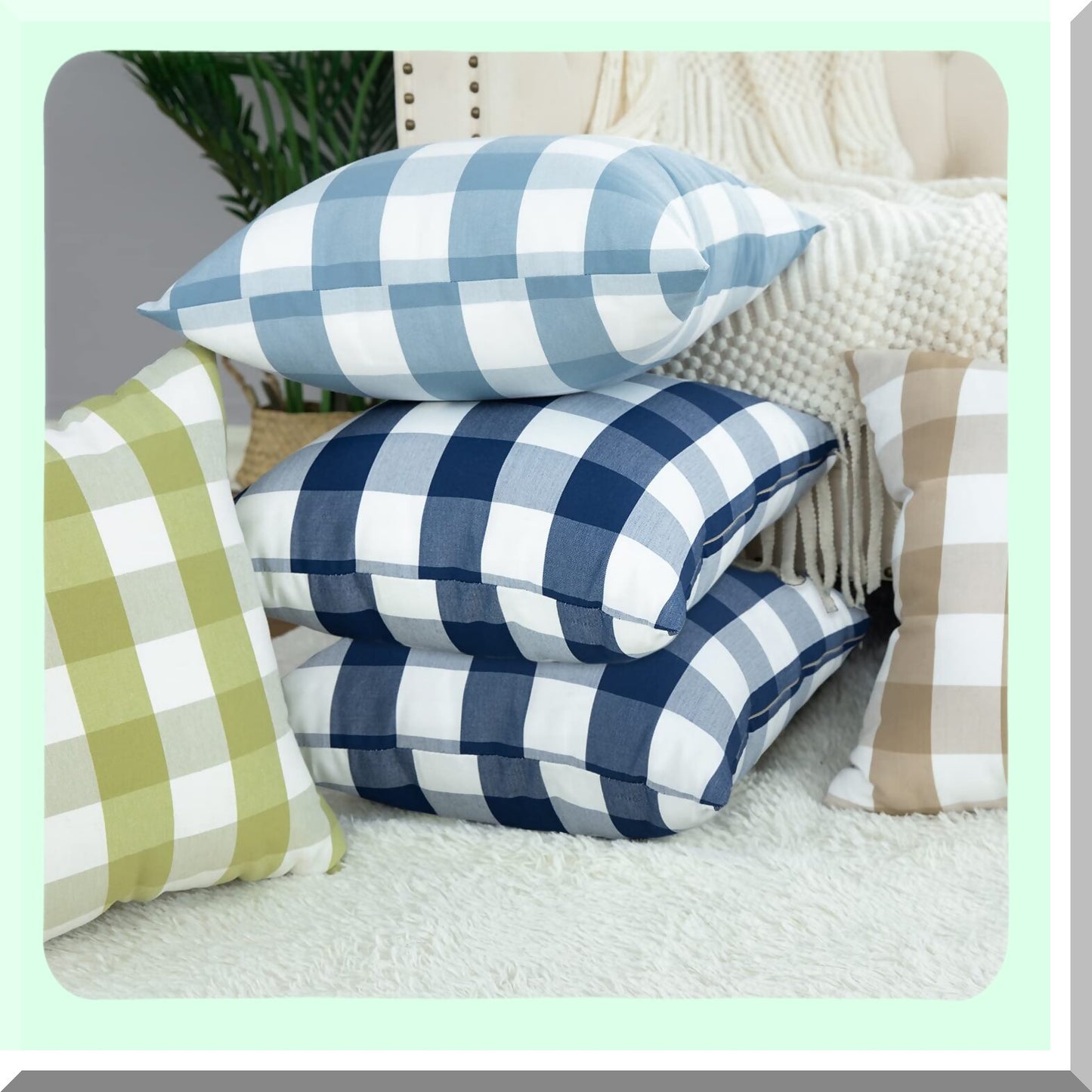 Plaid Linen Buffalo Check Pillow Covers - Set of 4 Decorative Cushion Cases for Bed Couch Chair - 18x18 Inch Printed Throw Pillow Cases