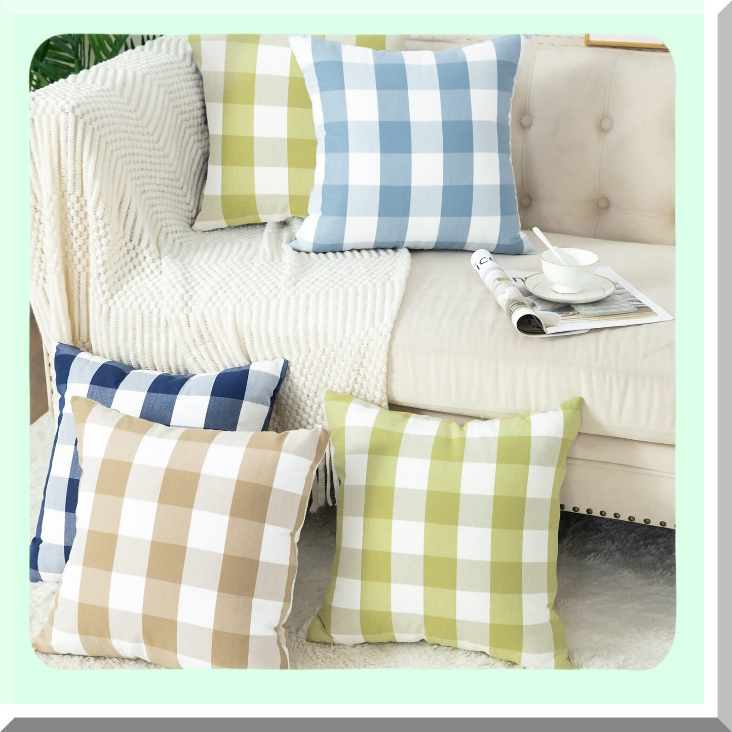 Plaid Linen Buffalo Check Pillow Covers - Set of 4 Decorative Cushion Cases for Bed Couch Chair - 18x18 Inch Printed Throw Pillow Cases