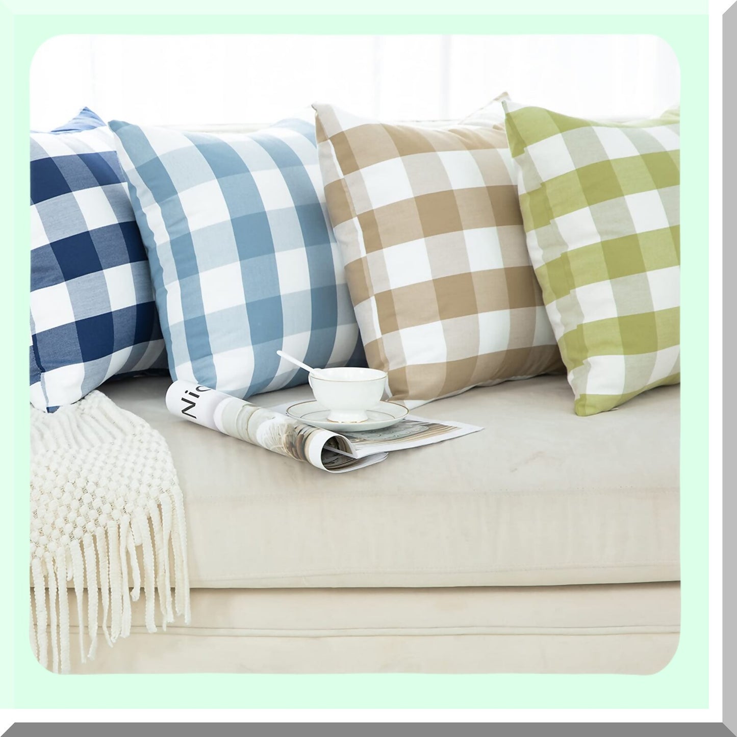 Plaid Linen Buffalo Check Pillow Covers - Set of 4 Decorative Cushion Cases for Bed Couch Chair - 18x18 Inch Printed Throw Pillow Cases