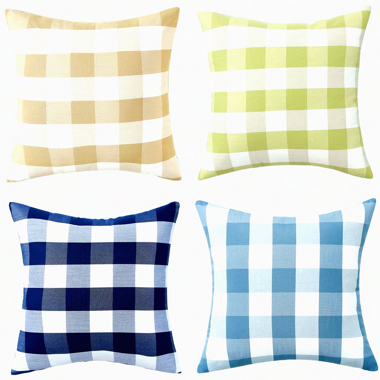 Plaid Linen Buffalo Check Pillow Covers - Set of 4 Decorative Cushion Cases for Bed Couch Chair - 18x18 Inch Printed Throw Pillow Cases