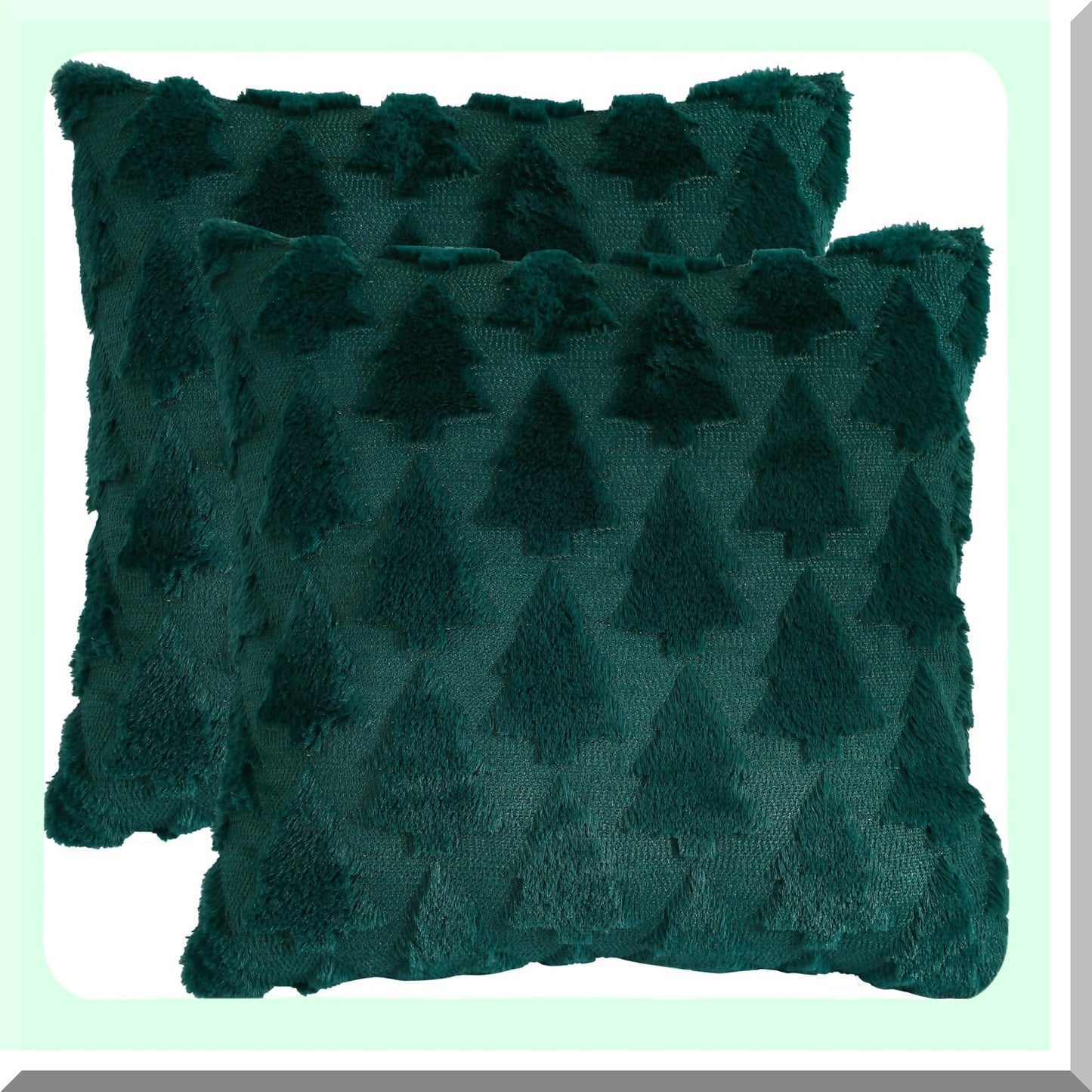 Green Tree Plush Pillowcase Set - 18x18 Inch Holiday Cushion Covers - Soft Square Throw Pillow Cases - Dark Green Decorative Pillow Cover Set