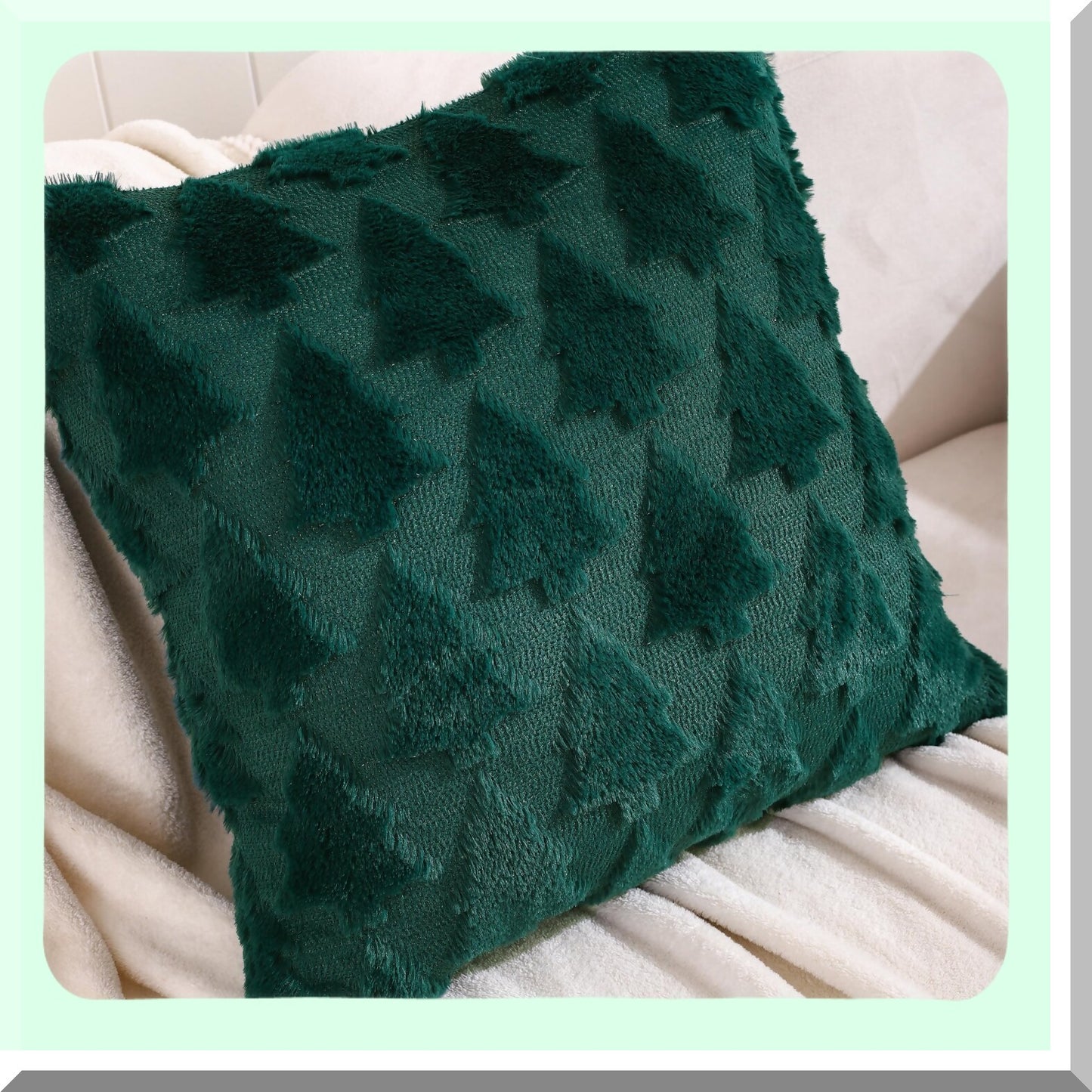 Green Tree Plush Pillowcase Set - 18x18 Inch Holiday Cushion Covers - Soft Square Throw Pillow Cases - Dark Green Decorative Pillow Cover Set