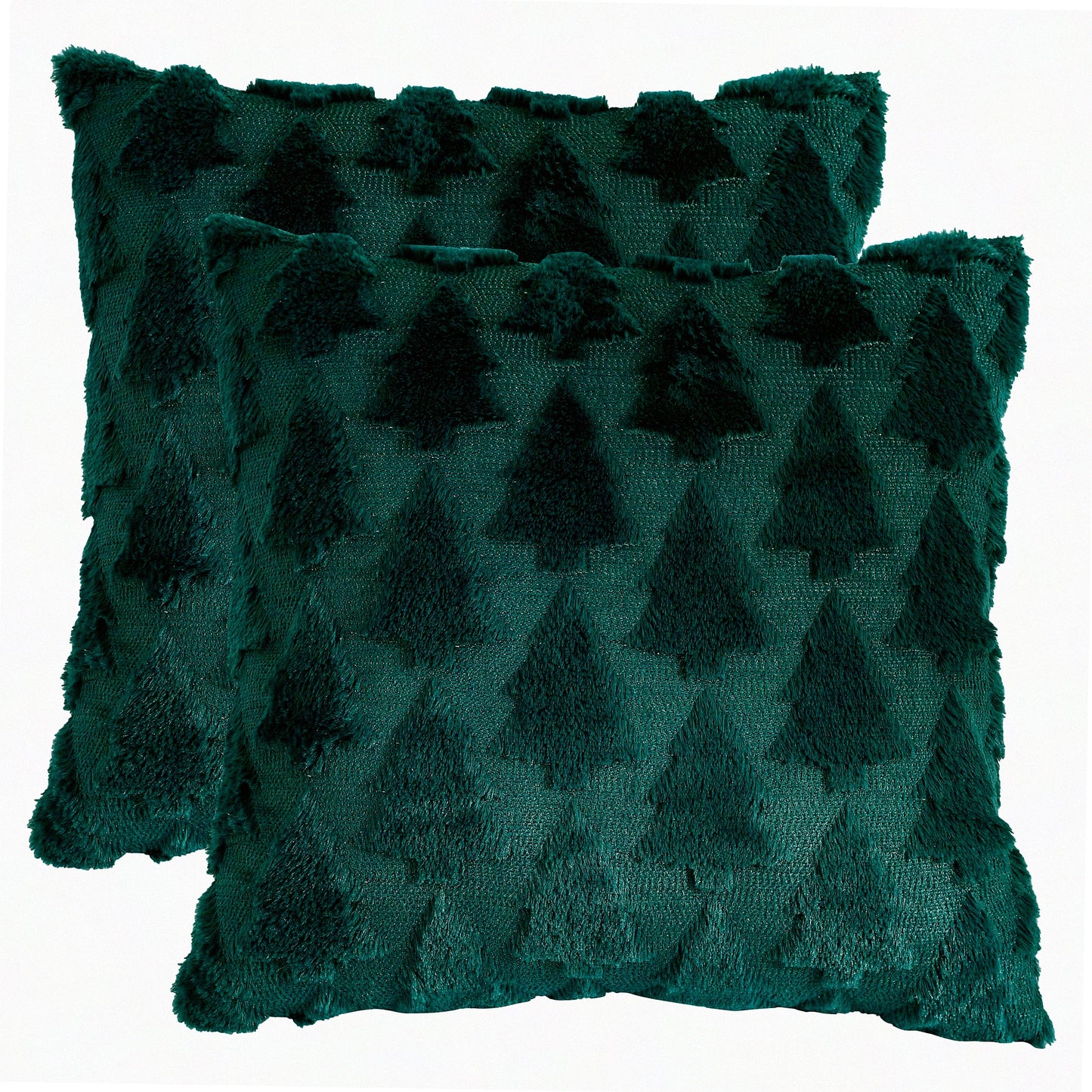 Green Tree Plush Pillowcase Set - 18x18 Inch Holiday Cushion Covers - Soft Square Throw Pillow Cases - Dark Green Decorative Pillow Cover Set