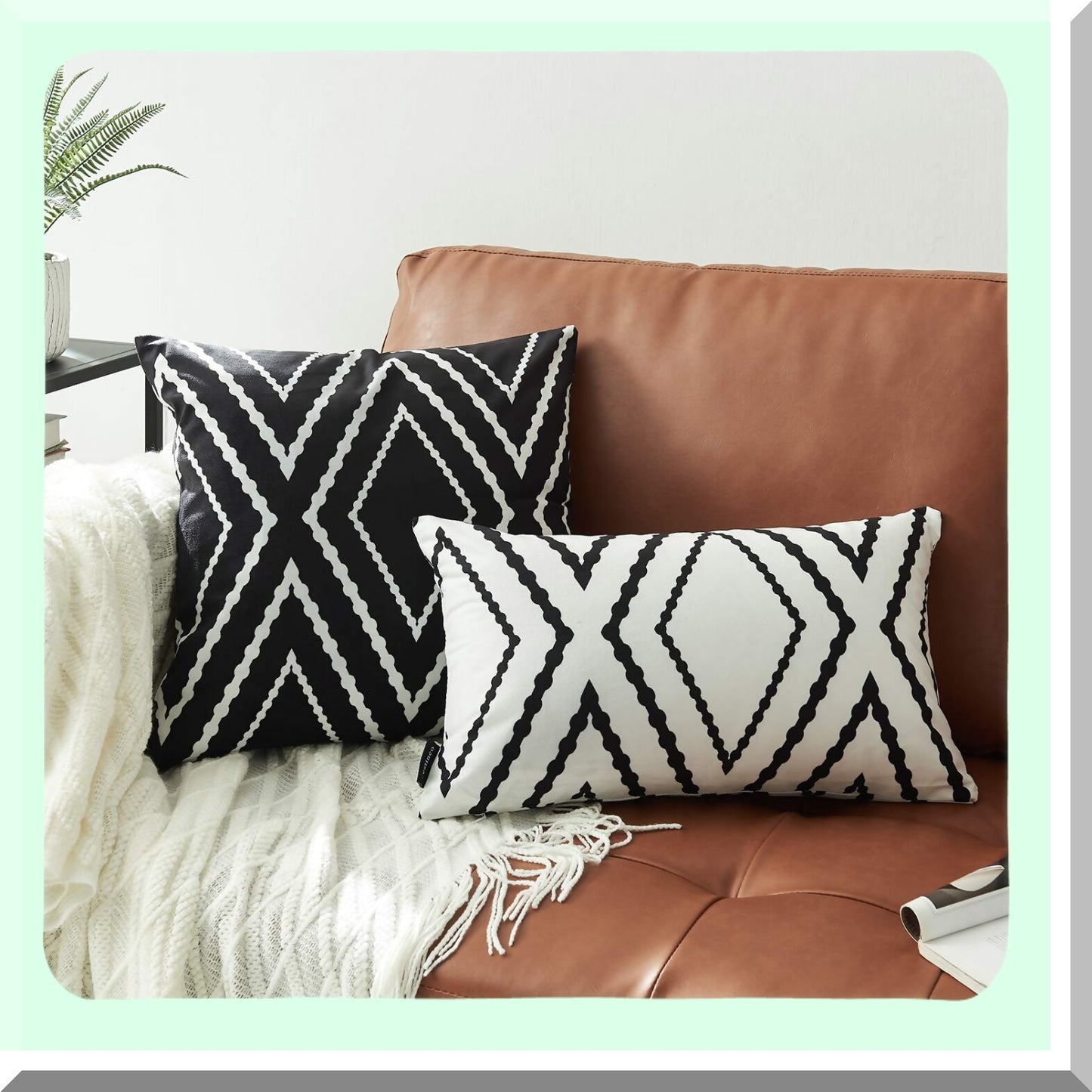 Boho Black Pillow Covers Set - 18x18 Inch Square Decorative Throw Pillow Covers for Sofa, Couch, Bed - Polyester Blend - Set of 2