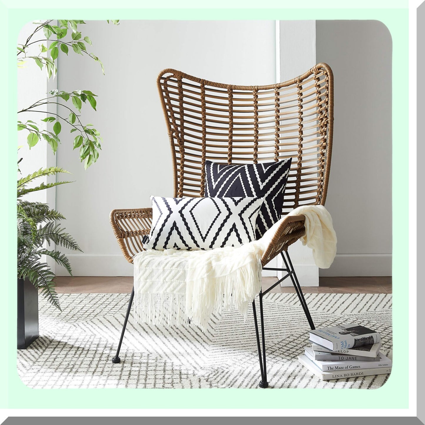 Boho Black Pillow Covers Set - 18x18 Inch Square Decorative Throw Pillow Covers for Sofa, Couch, Bed - Polyester Blend - Set of 2