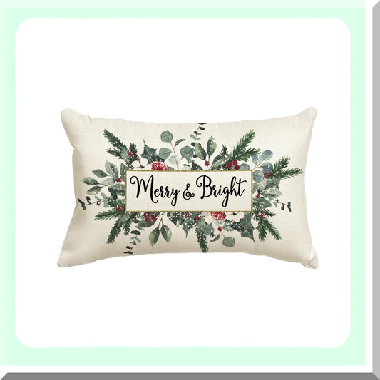 Winter Wonderland Eucalyptus Mistletoe Pillow Cover - Festive Holiday Decor for Sofa Couch - 12x20 Inch Cushion Case - Merry & Bright