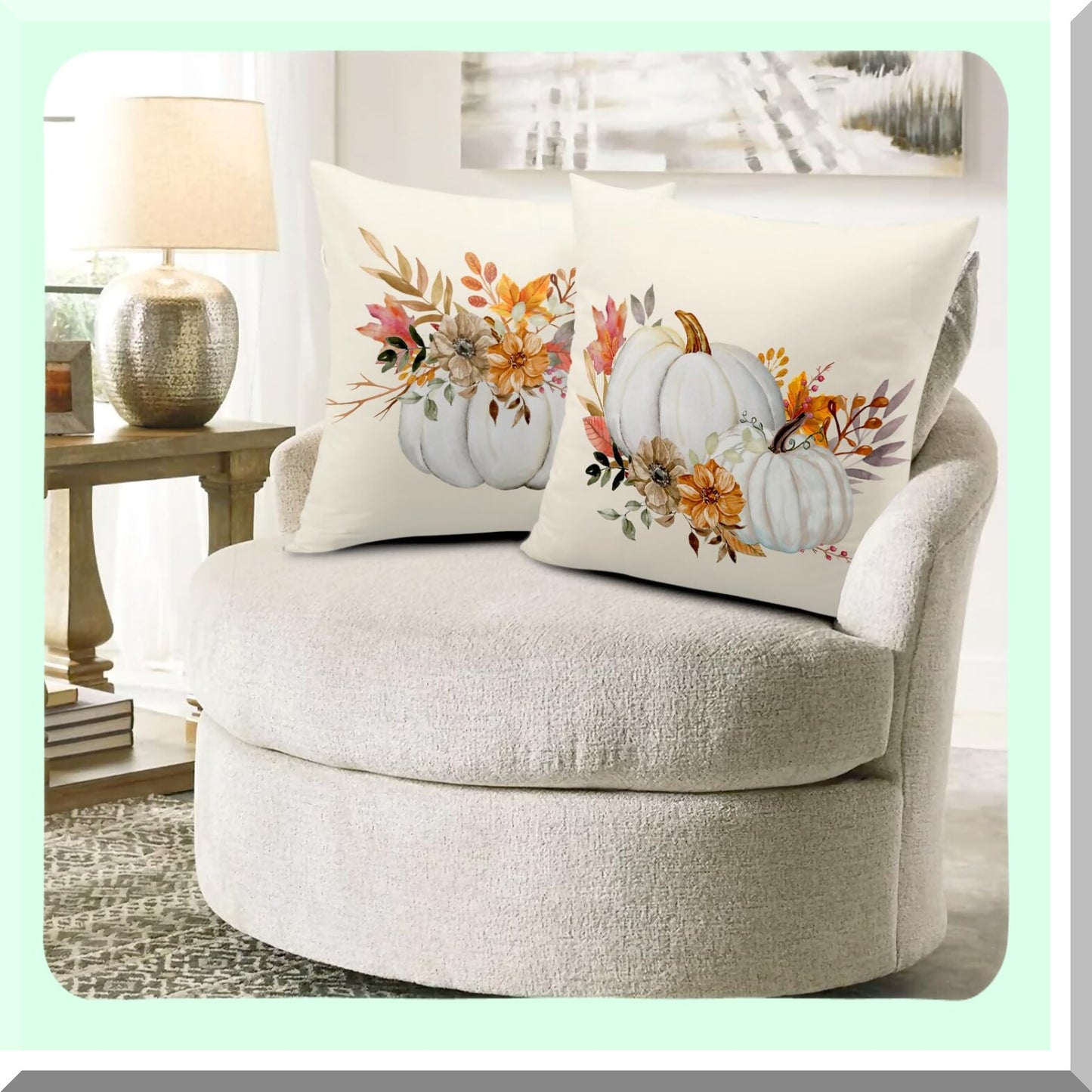 Autumn Harvest Pillowcase Set - Fall Pumpkin Flower Throw Pillow Covers 18x18 - Thanksgiving Farmhouse Decorative Pillows for Couch Sofa - Set of 2