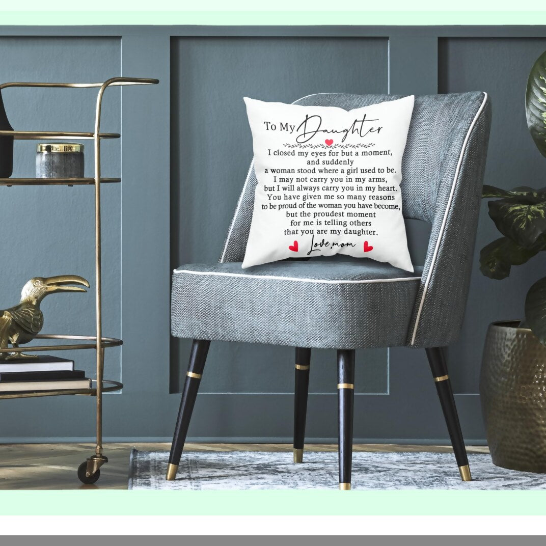 Cherished Daughter Throw Pillow - Birthday, Graduation, Wedding, Bridal Shower Gift - Mom to Daughter Pillowcase - Adult Daughter Gift