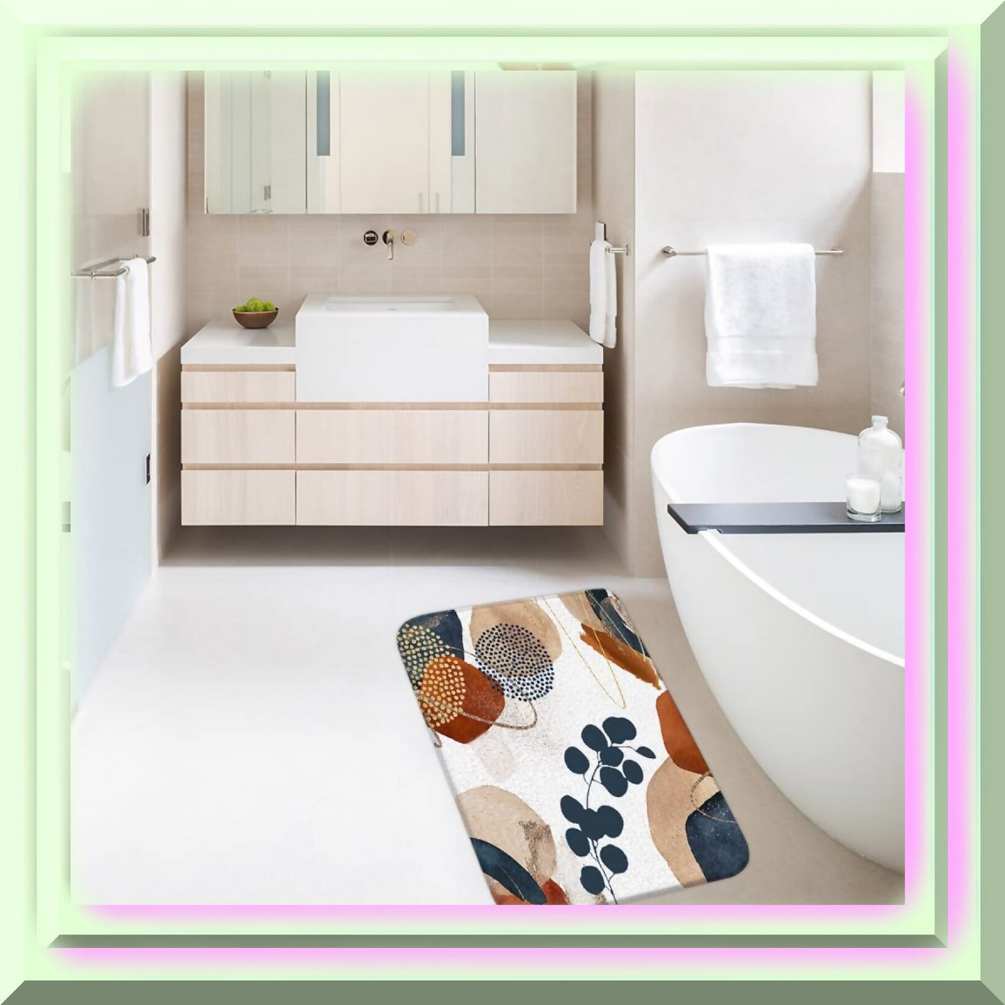 Boho Mid Century Navy Blue Bathroom Rug 17.7 x 29.5 Inch