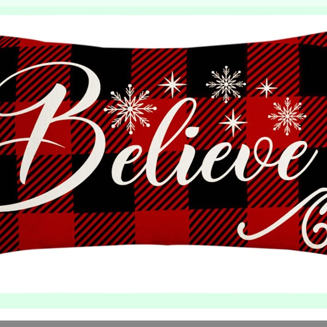 Winter Wonderland Farmhouse Pillow Cover Set - 12x20 Decorative Throw Pillow Shams for Couch Sofa, Believe Silent Night Xmas Theme, Outdoor Snow Home Slipcovers - Set of 4