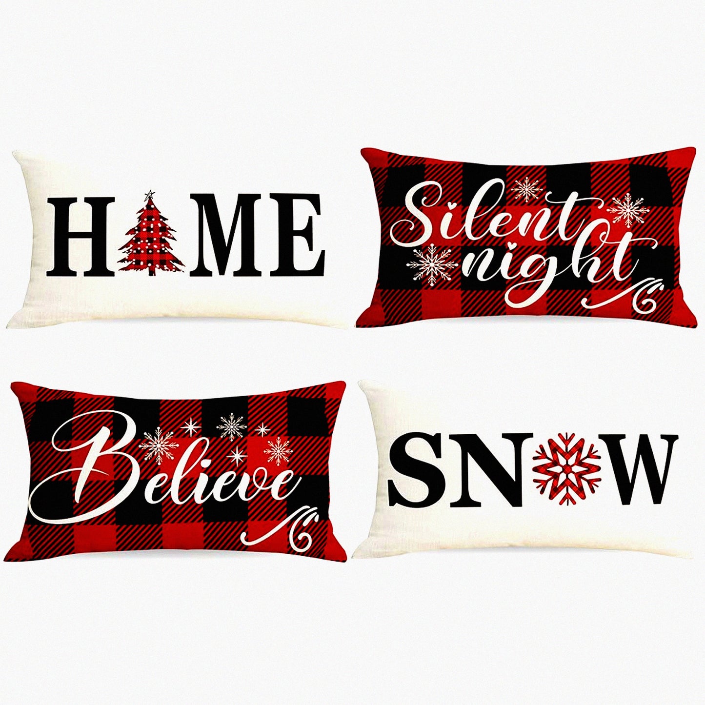 Winter Wonderland Farmhouse Pillow Cover Set - 12x20 Decorative Throw Pillow Shams for Couch Sofa, Believe Silent Night Xmas Theme, Outdoor Snow Home Slipcovers - Set of 4