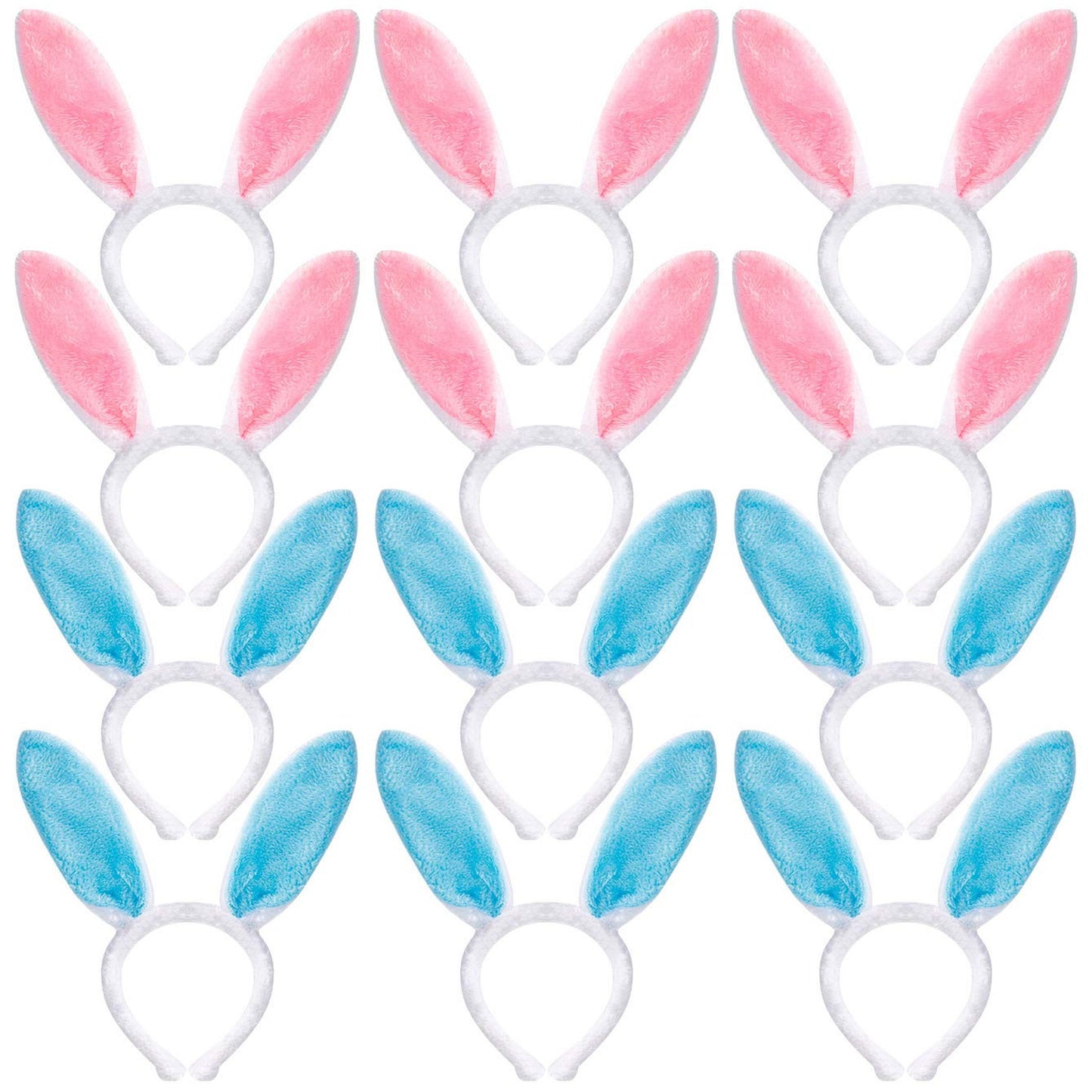 Plush Bunny Ears Headbands for Parties, 12 Pack