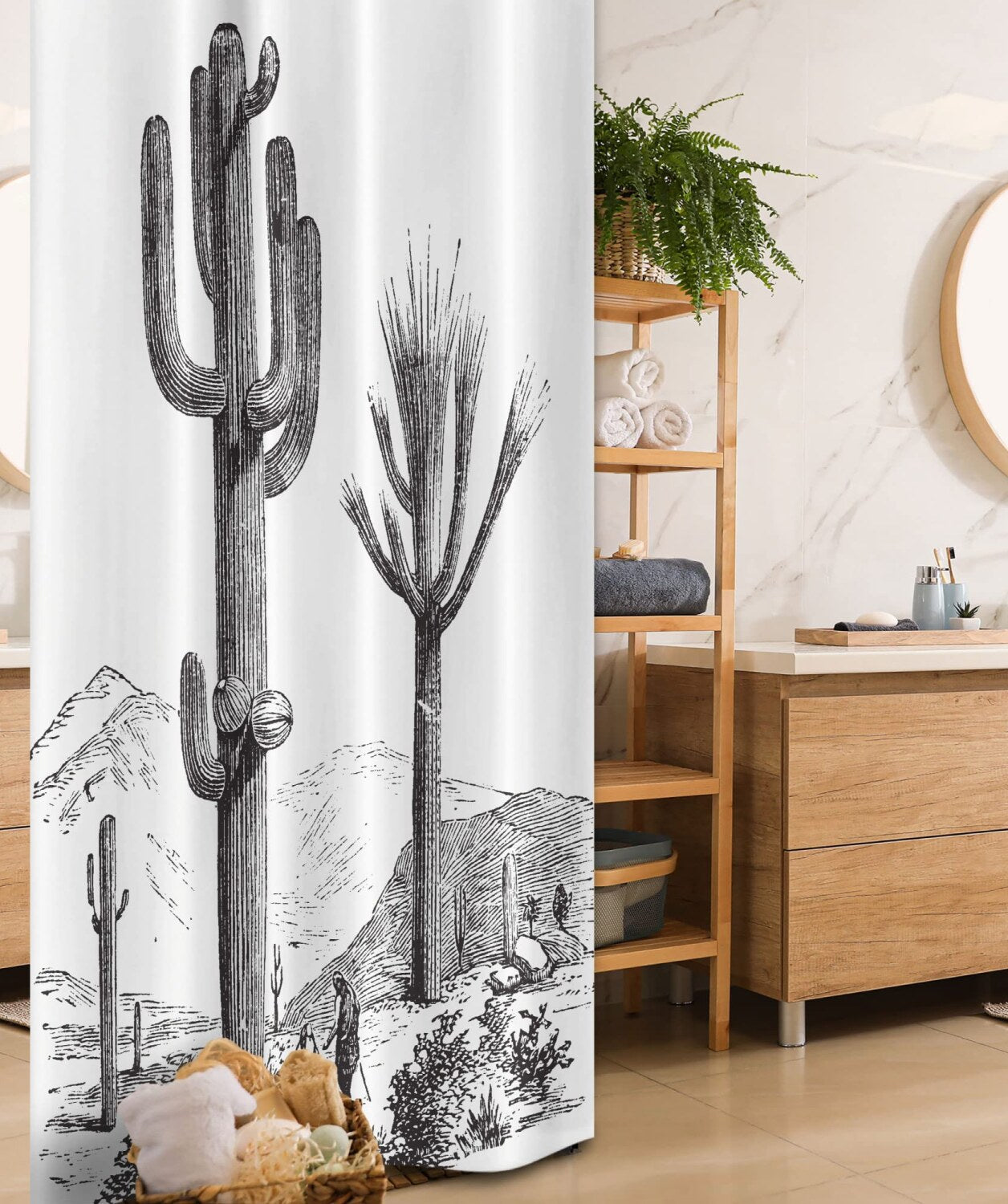 Cactus Stall Shower Curtain 36x72 Charcoal Grey