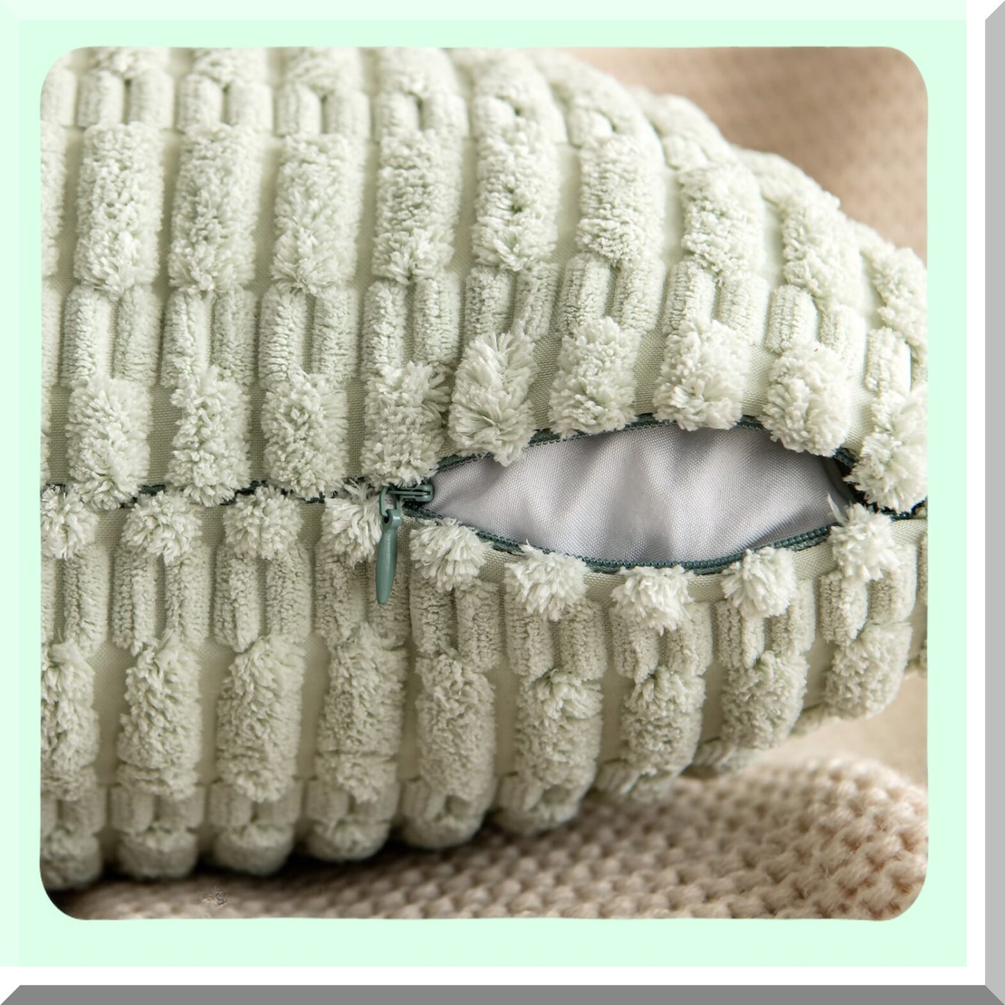 Soft Boho Striped Corduroy Pillow Covers - Set of 2 | Modern Farmhouse Decorative Throw Pillow Cases 26x26 Inch for Spring Home Sofa Couch Bed - Light Green