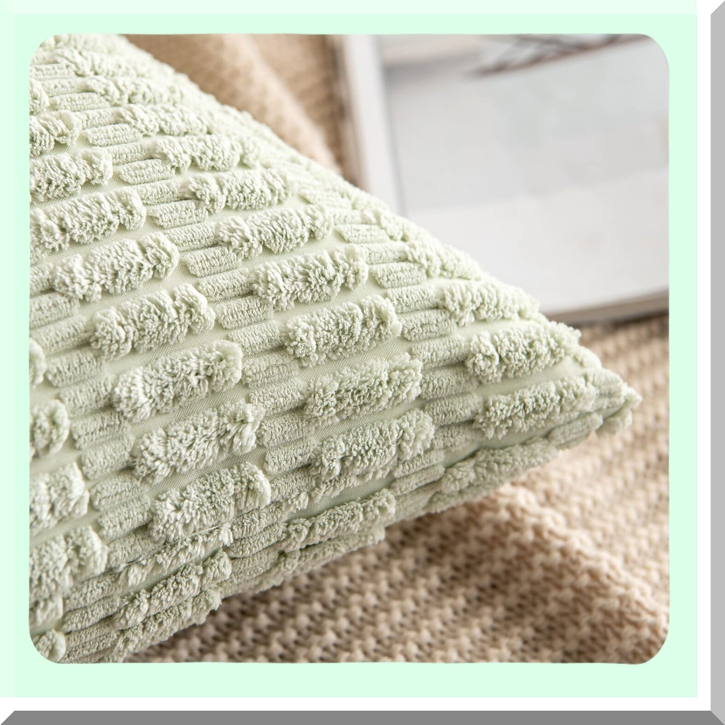 Soft Boho Striped Corduroy Pillow Covers - Set of 2 | Modern Farmhouse Decorative Throw Pillow Cases 26x26 Inch for Spring Home Sofa Couch Bed - Light Green