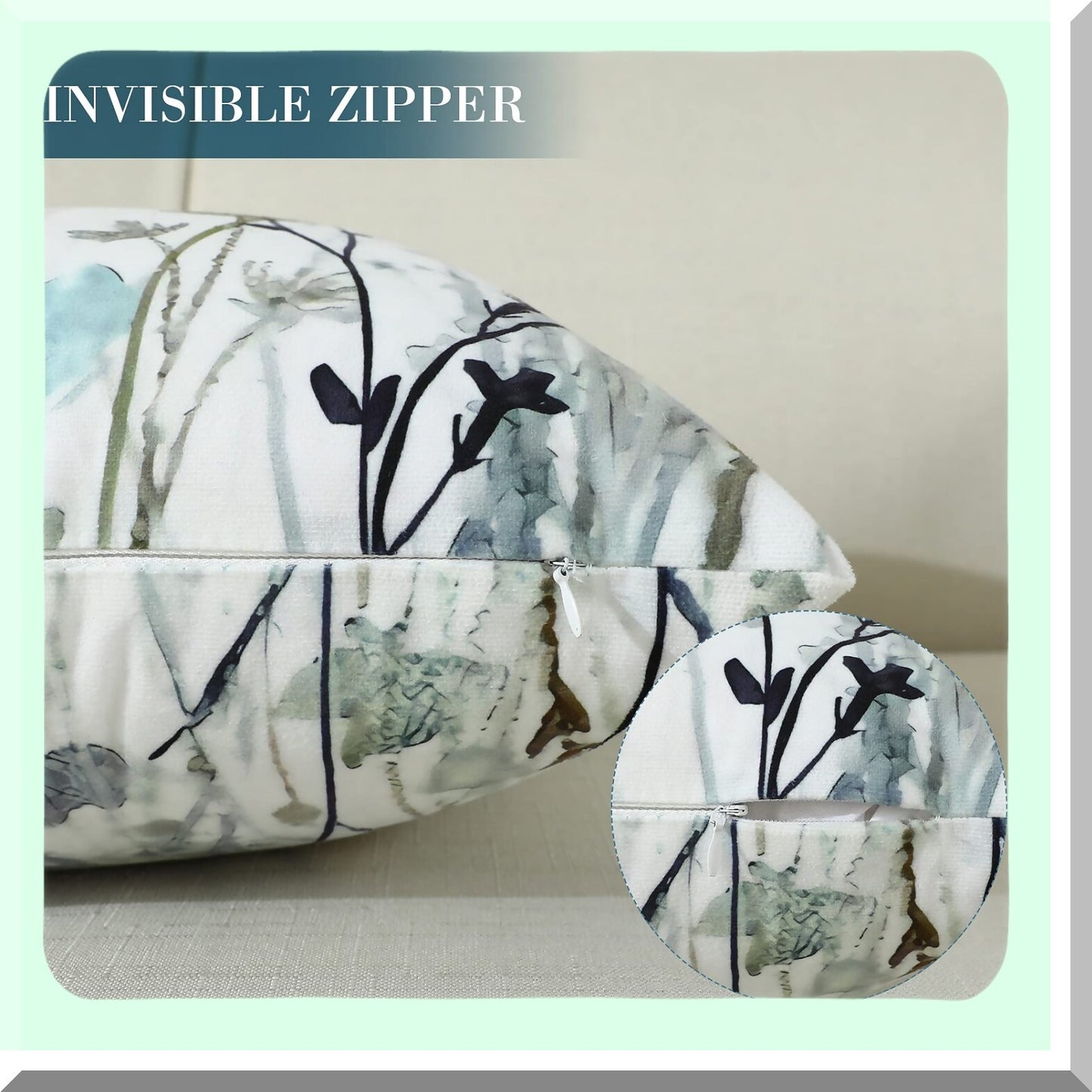 Ink Art Watercolor Flower Branch Pillow Covers - Set of 2 Vintage Soft Square Cushion Cases for Home Sofa Living Room Bedroom Outdoor Decor