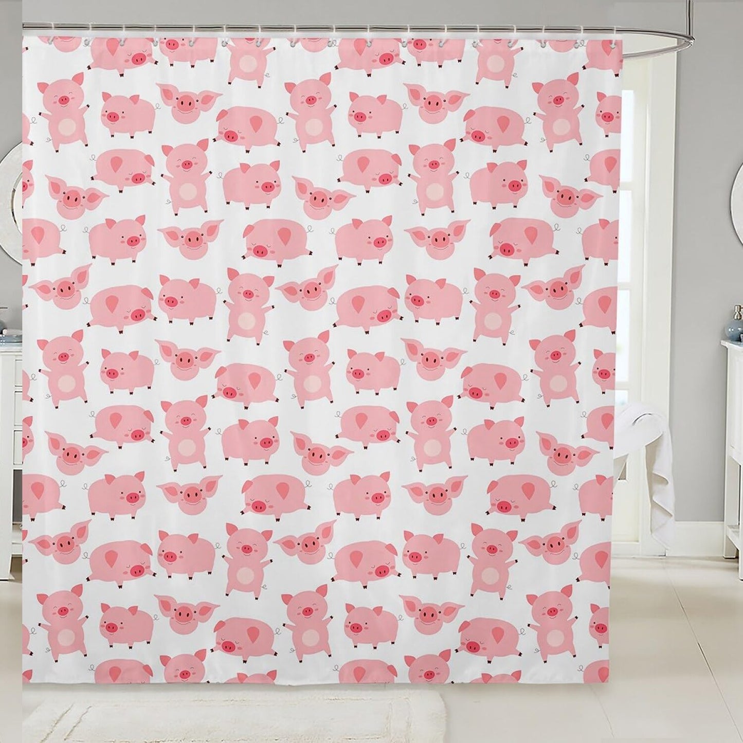 Pink Pig Shower Curtain 72"x72" Kids Bathroom Accessory