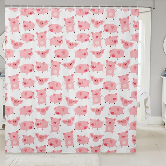 Pink Pig Shower Curtain 72"x72" Kids Bathroom Accessory