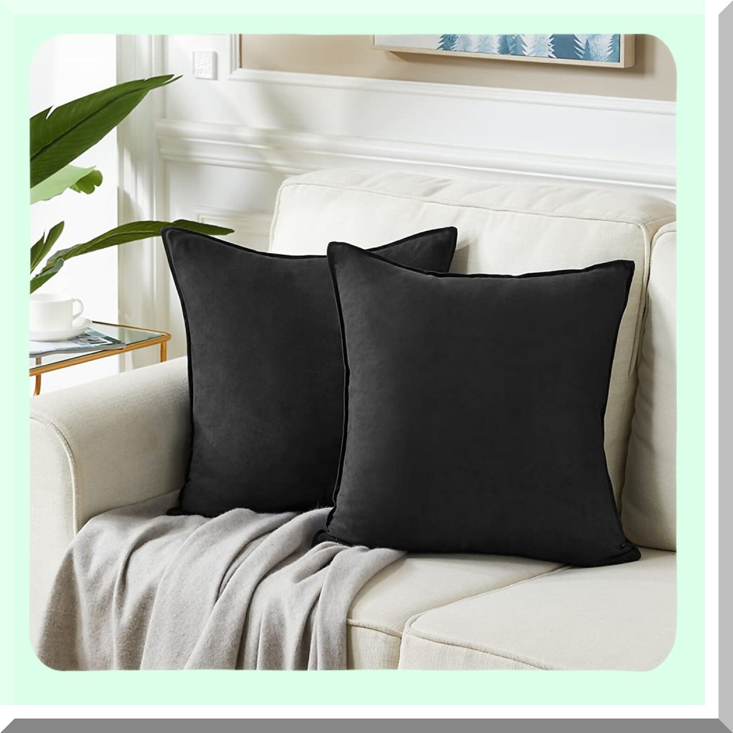 SuperSoft Black Suede Pillow Covers - 2 Pack 18x18 Inch - Solid Cushion Cover for Living Room Sofa Bedroom - Decorative Throw Pillow Case 45x45 cm - Couch Accent Pillows - Soft Decor Square Cushion Case