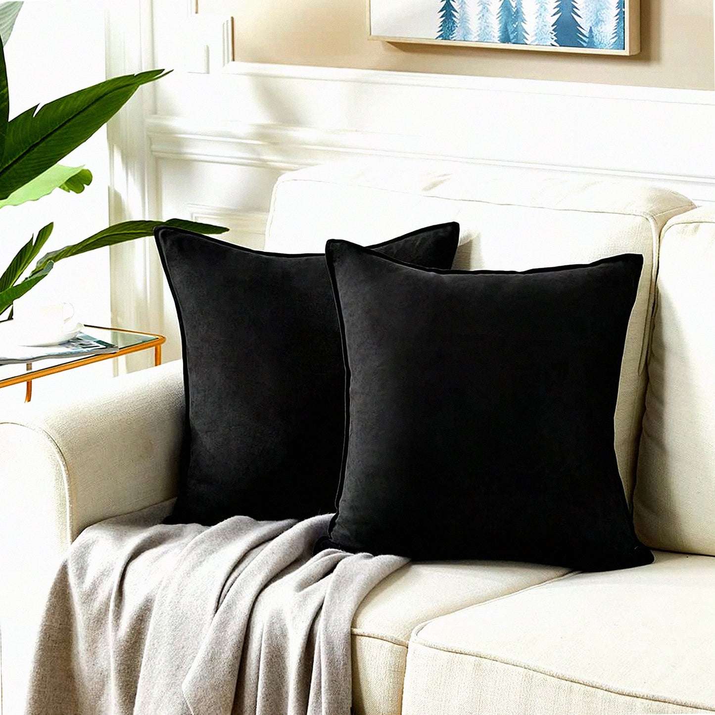 SuperSoft Black Suede Pillow Covers - 2 Pack 18x18 Inch - Solid Cushion Cover for Living Room Sofa Bedroom - Decorative Throw Pillow Case 45x45 cm - Couch Accent Pillows - Soft Decor Square Cushion Case