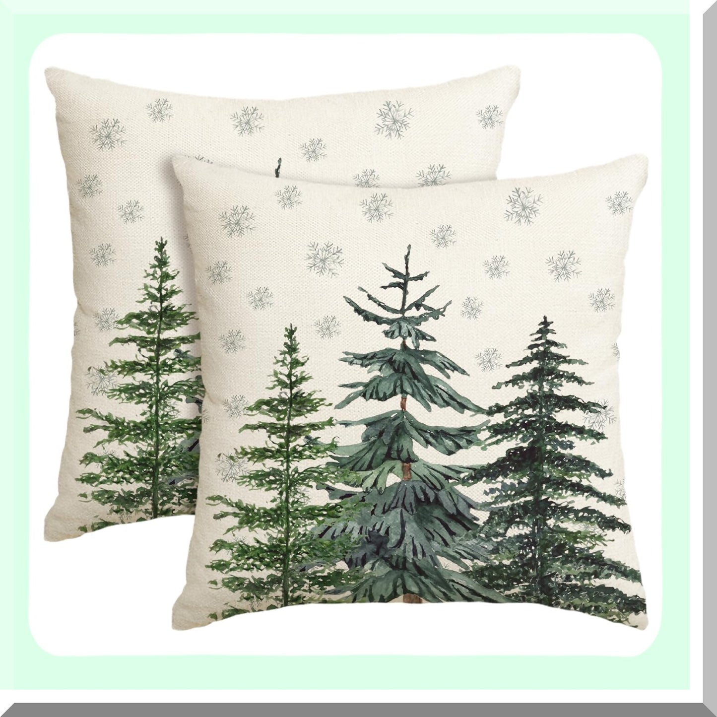 Winter Wonderland Tree Pillow Covers - Set of 2 Snowflake Cushion Cases for Sofa, 18x18 Inch Holiday Decoration, Couch Accessories