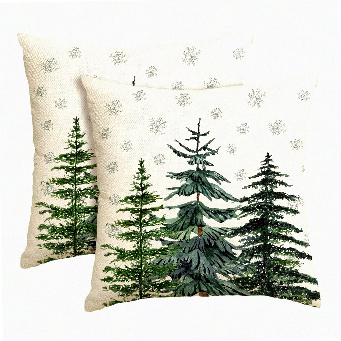 Winter Wonderland Tree Pillow Covers - Set of 2 Snowflake Cushion Cases for Sofa, 18x18 Inch Holiday Decoration, Couch Accessories