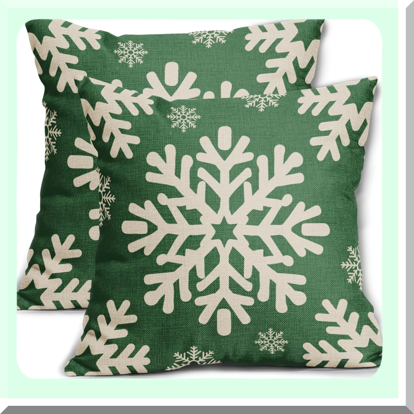 Winter Wonderland Pillow Covers - Set of 2 Snowflake Decorative Throw Pillow Cases for Farmhouse Decor - 18x18 Inch Linen Cushion Covers for Sofa, Couch, Bed - Rustic Xmas Theme Outdoor Home Decor
