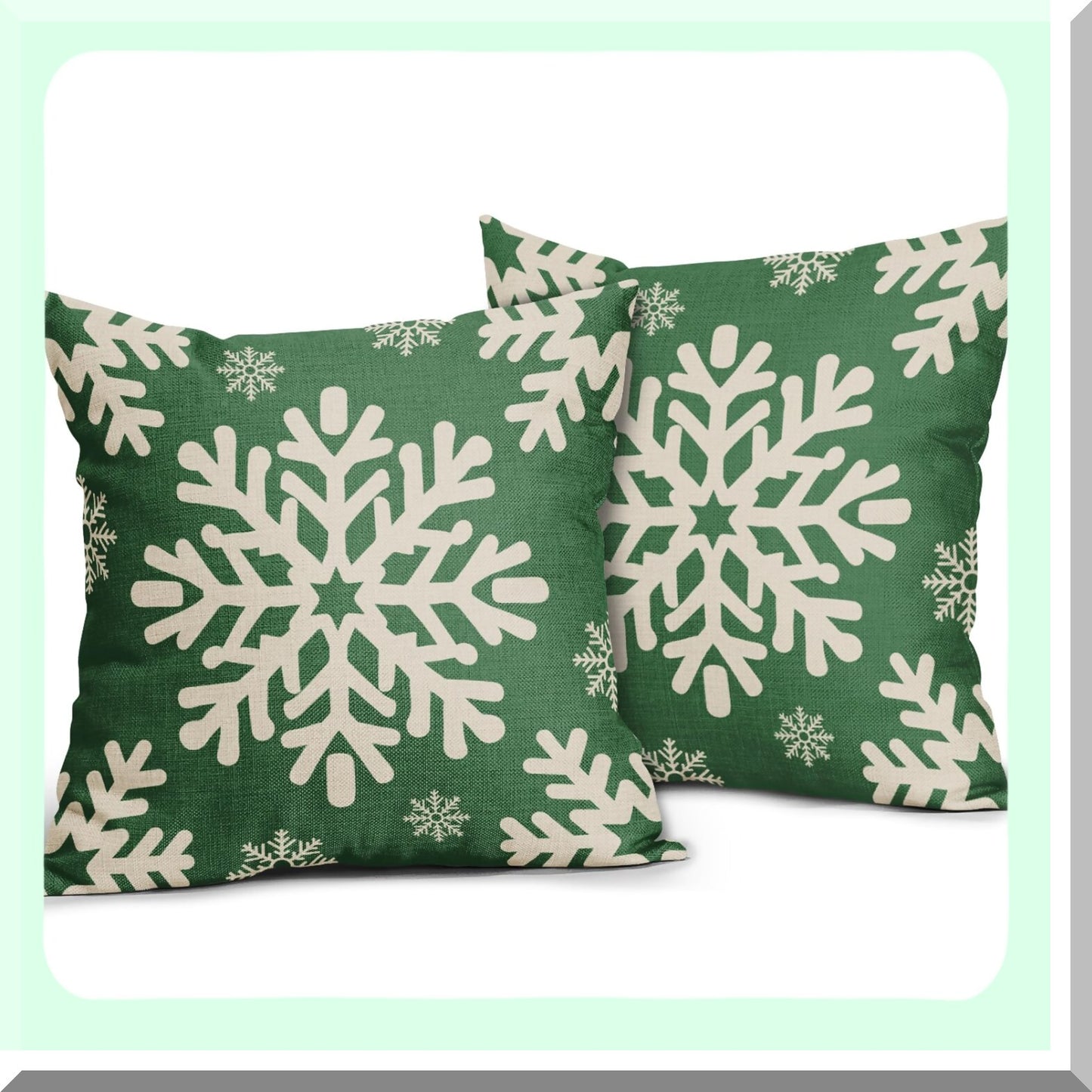 Winter Wonderland Pillow Covers - Set of 2 Snowflake Decorative Throw Pillow Cases for Farmhouse Decor - 18x18 Inch Linen Cushion Covers for Sofa, Couch, Bed - Rustic Xmas Theme Outdoor Home Decor