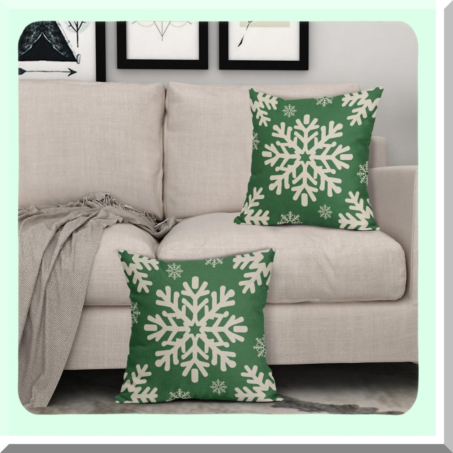 Winter Wonderland Pillow Covers - Set of 2 Snowflake Decorative Throw Pillow Cases for Farmhouse Decor - 18x18 Inch Linen Cushion Covers for Sofa, Couch, Bed - Rustic Xmas Theme Outdoor Home Decor
