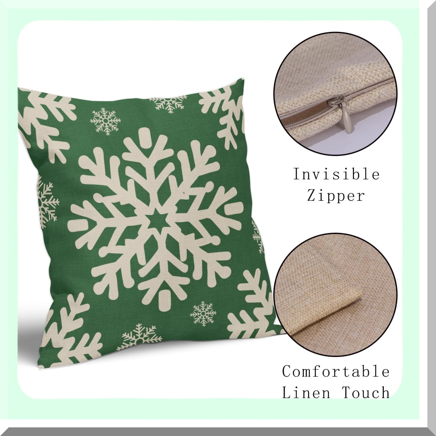 Winter Wonderland Pillow Covers - Set of 2 Snowflake Decorative Throw Pillow Cases for Farmhouse Decor - 18x18 Inch Linen Cushion Covers for Sofa, Couch, Bed - Rustic Xmas Theme Outdoor Home Decor