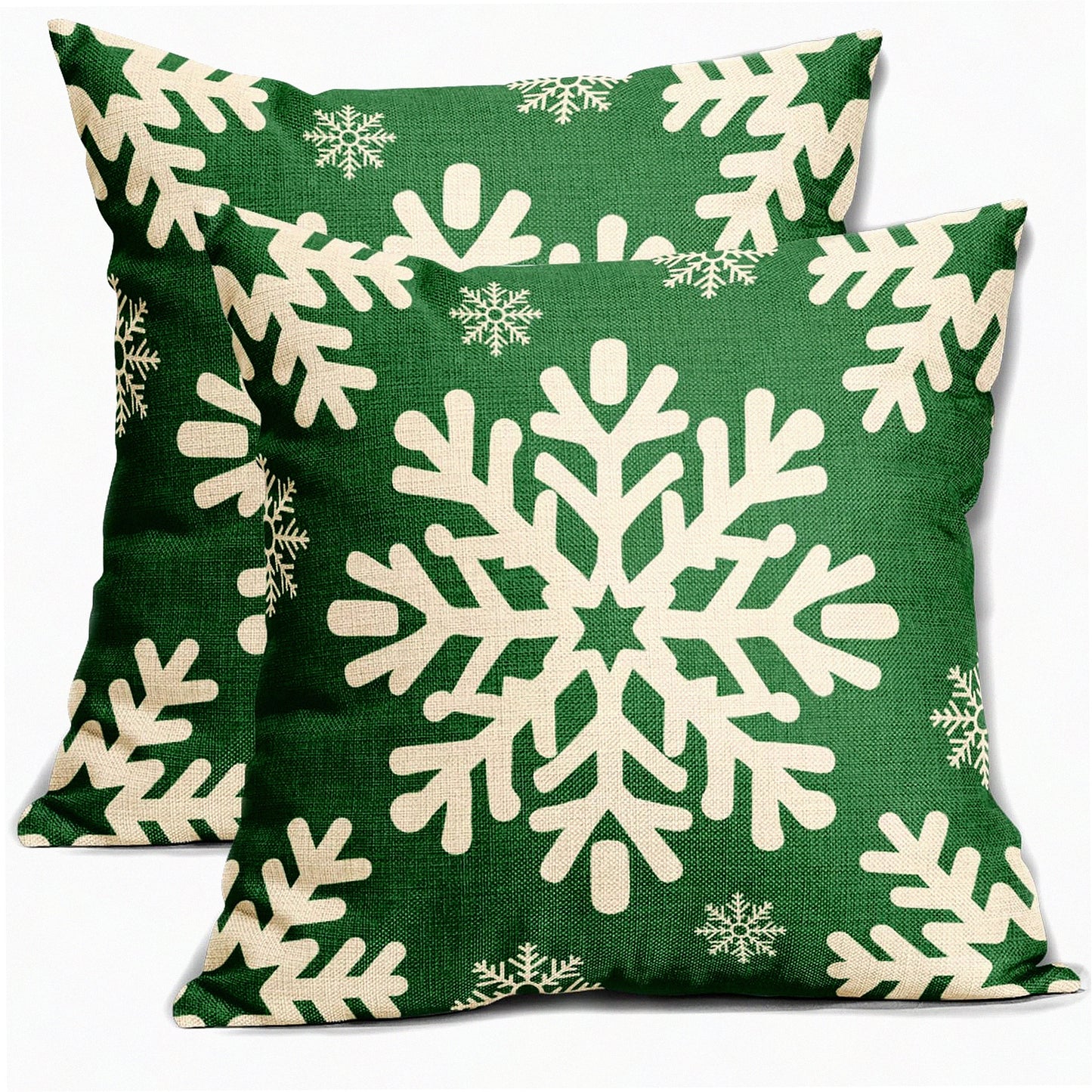 Winter Wonderland Pillow Covers - Set of 2 Snowflake Decorative Throw Pillow Cases for Farmhouse Decor - 18x18 Inch Linen Cushion Covers for Sofa, Couch, Bed - Rustic Xmas Theme Outdoor Home Decor