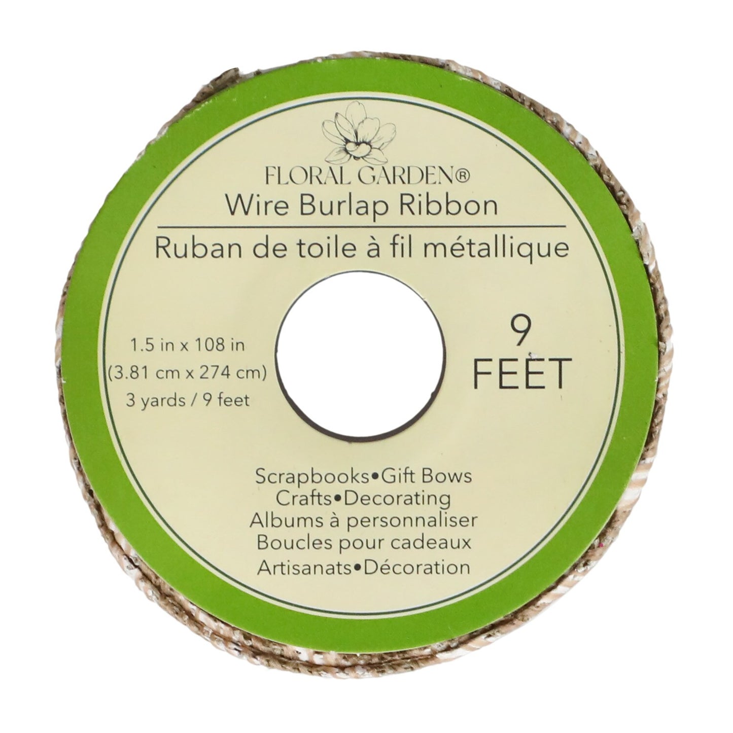 Floral Garden Rustic Pattern Wired Burlap Ribbon, 3 yd. Rolls (Pack of 15)