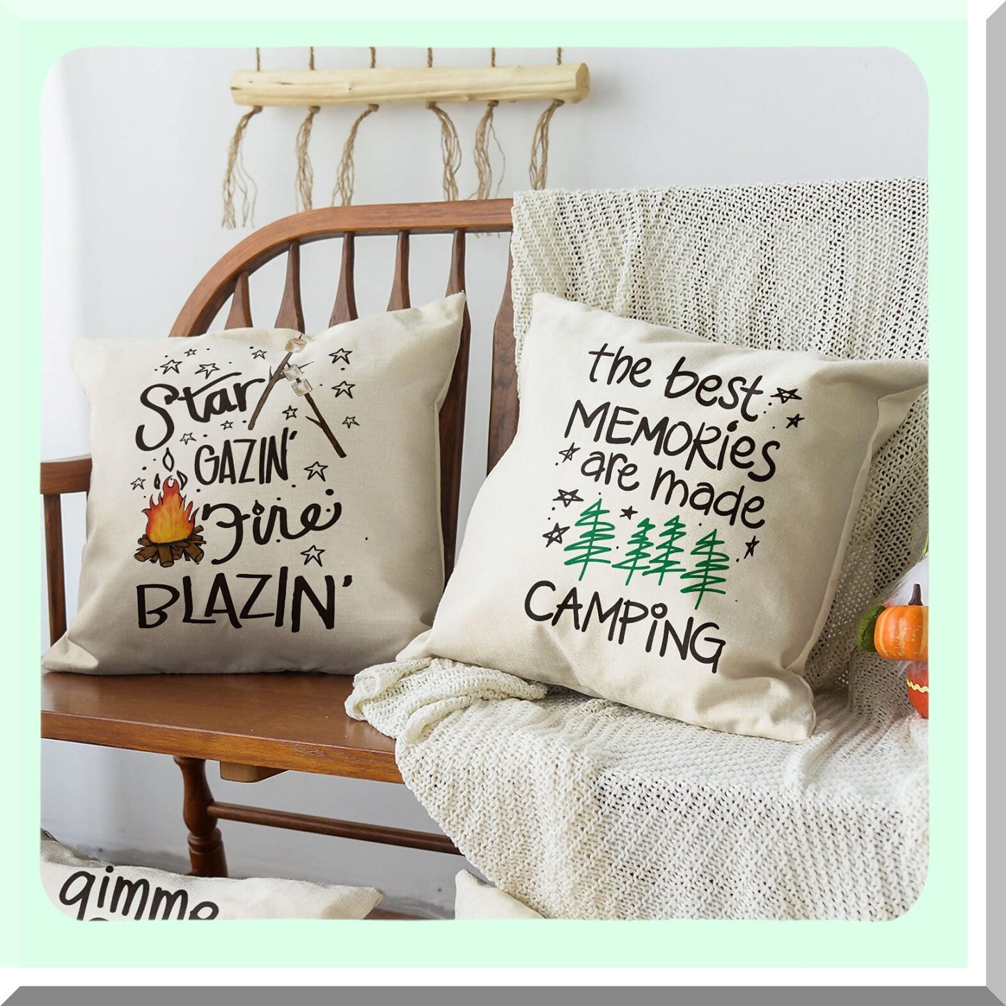 Campfire S'More Tree Pillow Covers - Set of 4, 18x18 Inch Cushion Case for Sofa Couch, Camper Trailer Decor - Gimme S'More Collection