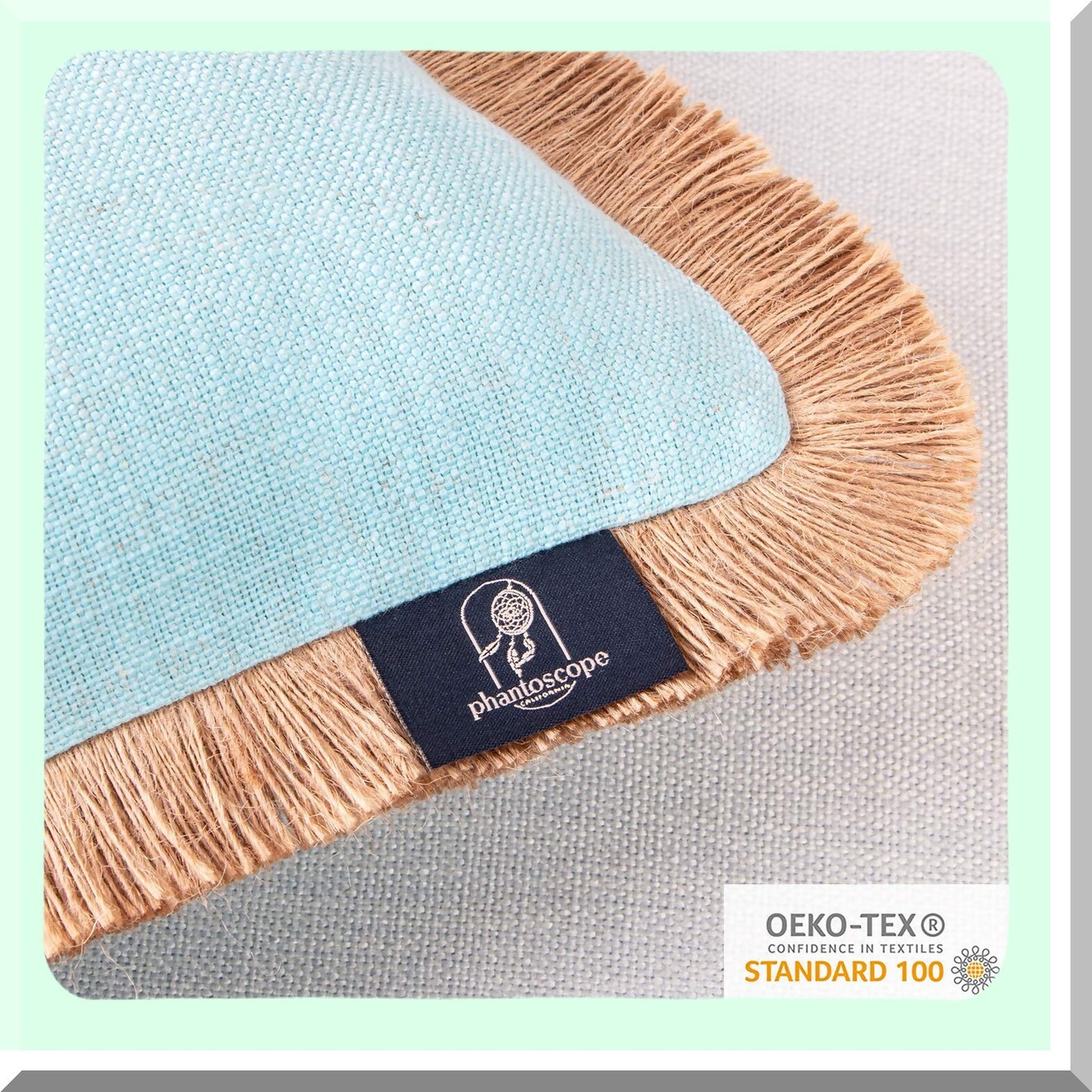 Rustic Linen Trimmed Throw Pillow Covers - Set of 2 Farmhouse Decorative Cushion Cases for Fall Outdoor Decor, Light Blue 18x18 inches