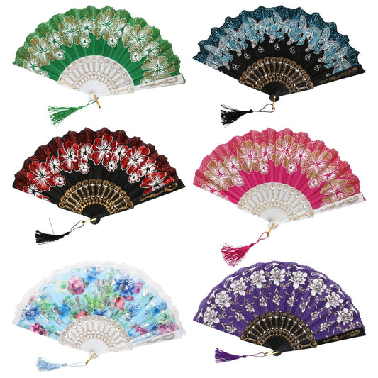 Floral-Inspired Foldable Fans with Glitter Accents, 9x17 in. (Pack of 24)