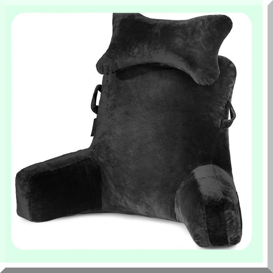 ComfortMax Reading Support Pillow - Detachable Neck Roll, Higher Arm Support - Backrest Pillow for Adults - Ideal for Reading, Watching TV, Gaming - Black