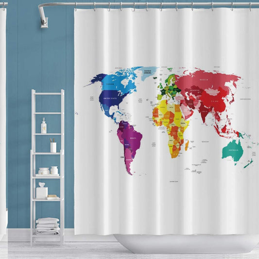 72x78 Inch Colorful World Map Shower Curtain